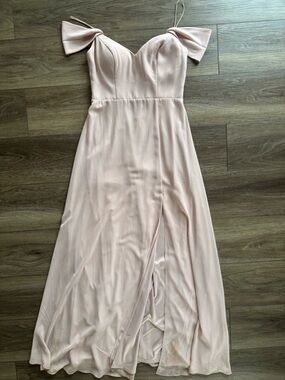 Bill Levkoff Blush Pink Off-Shoulder Chiffon Wedding Dress